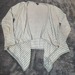 Talbots Women's Gray White Striped Open Front Long Sleeve Sweater Size Medium